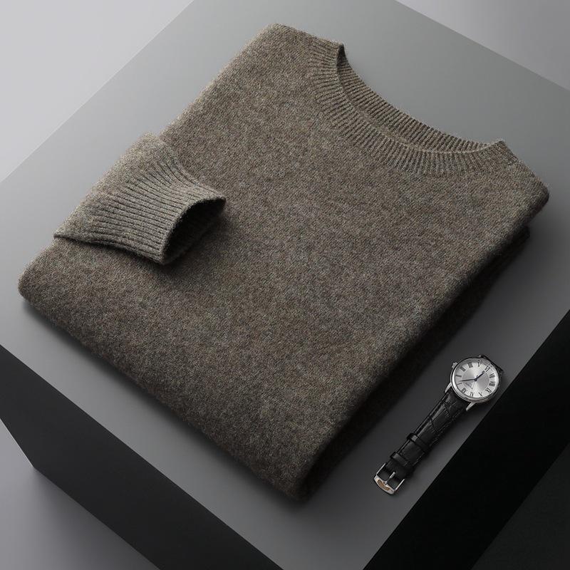 Men's Round Neck Cashmere Sweater - Business Casual, Loose Fit, Autumn Winter Knitwear