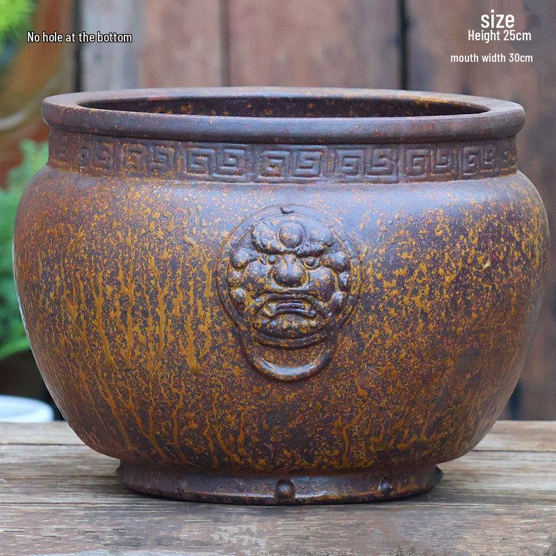 Retro Handmade Ceramic Waterfall Pot: Ancient Fish Farming Water Feature for Courtyard Landscapes