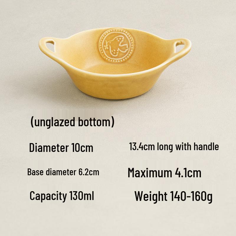 Flying Bird Yellow Double-handled Ceramic Dessert Dish for Salad, Yogurt, or Steamed Eggs