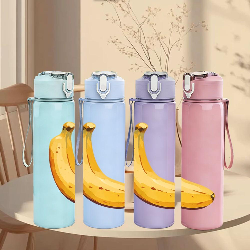 1PC Single Banana Fruit Minimalist 750ml Color Plastic Sports Water Bottle Leakproof Flip Straw Lid Suitable for Sports Office Home Use