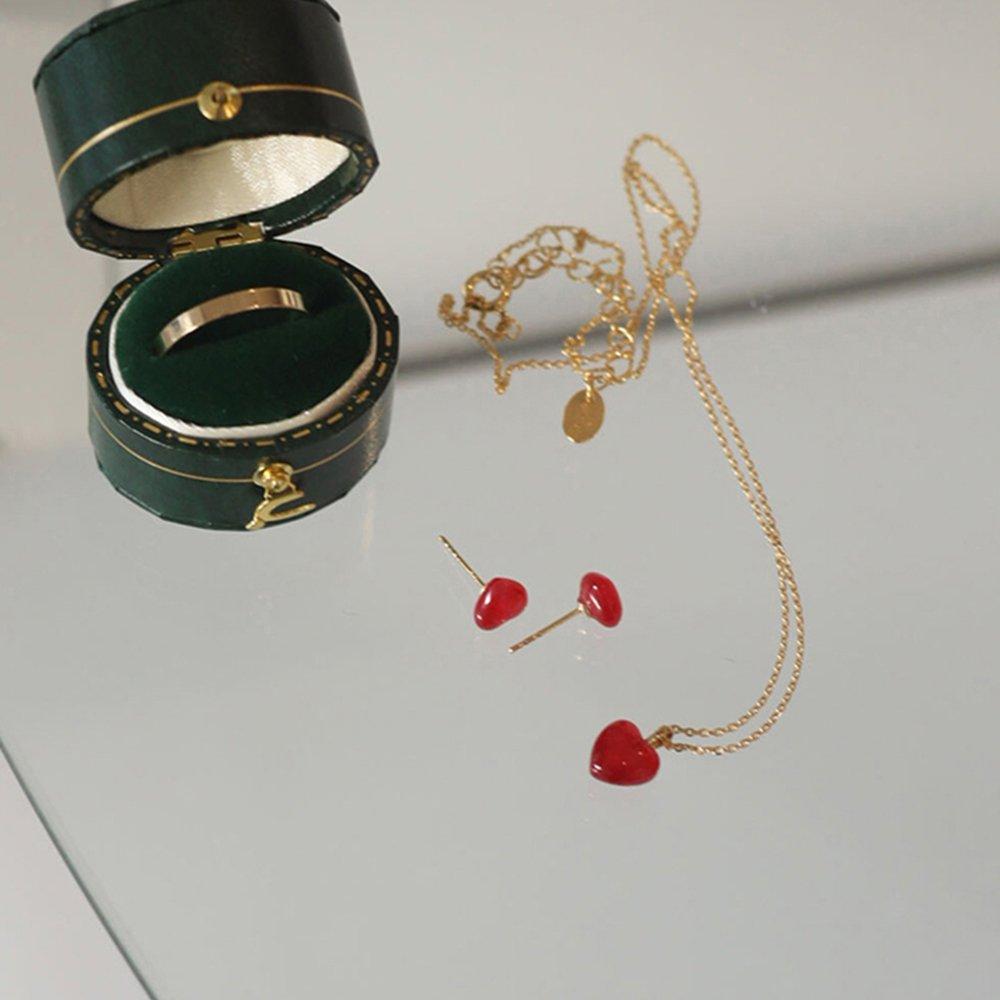 [ Modern Like ] 14K Gold-Filled Silver Red Quartz Crystal Heart Necklace