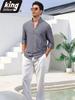 Men's Linen Cotton Blend Long Sleeve Shirt - Stylish Single Breasted Henley Neck Casual Tops for Daily Wear