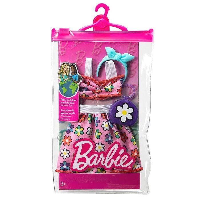 Tenue de vêtements pour poupée barbie - haut et jupe à fleur, sac à main et bandana