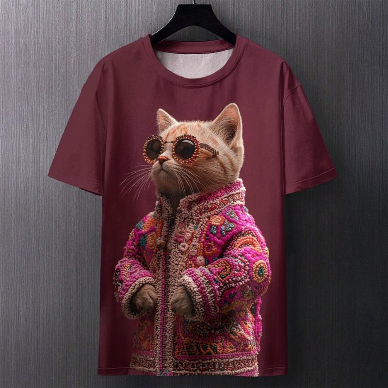 Men's T-Shirts Short Sleeve Tops Summer Clothing Graphic Shirts Men Angry Cat Streetwear O-Neck Pullovers 6XL Tee