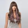 ALAN EATON Brown Synthetic Wig with Purple Highlights Colored Cosplay Party Hair Long Wavy Wigs with Bangs Heat Resistant Fiber
