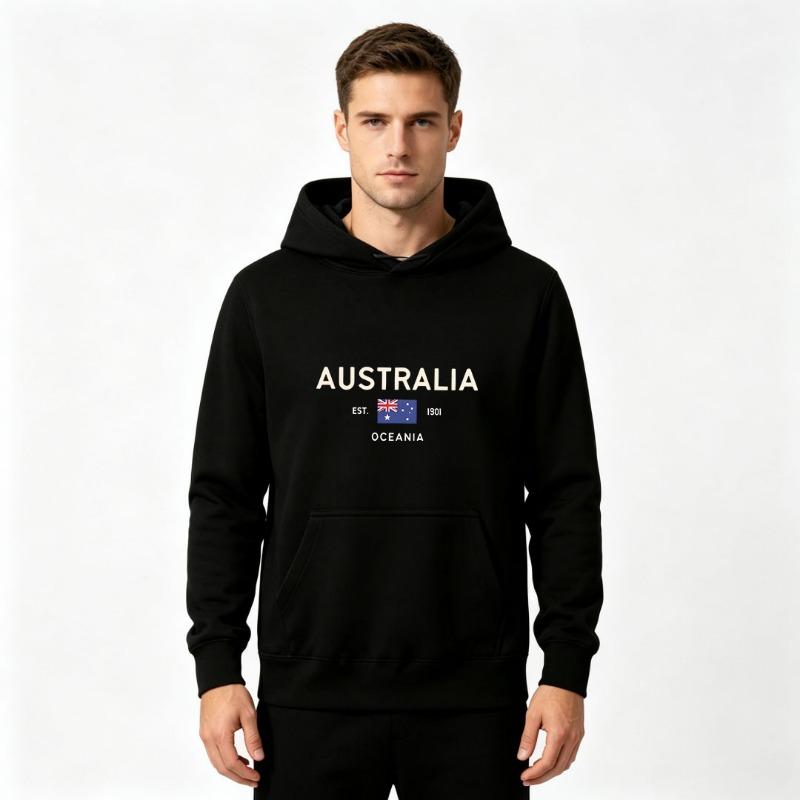 Men's Australia Oceania EST 1901 Flag Print Hoodie Casual Long Sleeve Pullover Hooded Sweatshirt Adult Men Autumn Winter Warm Streetwear Tops