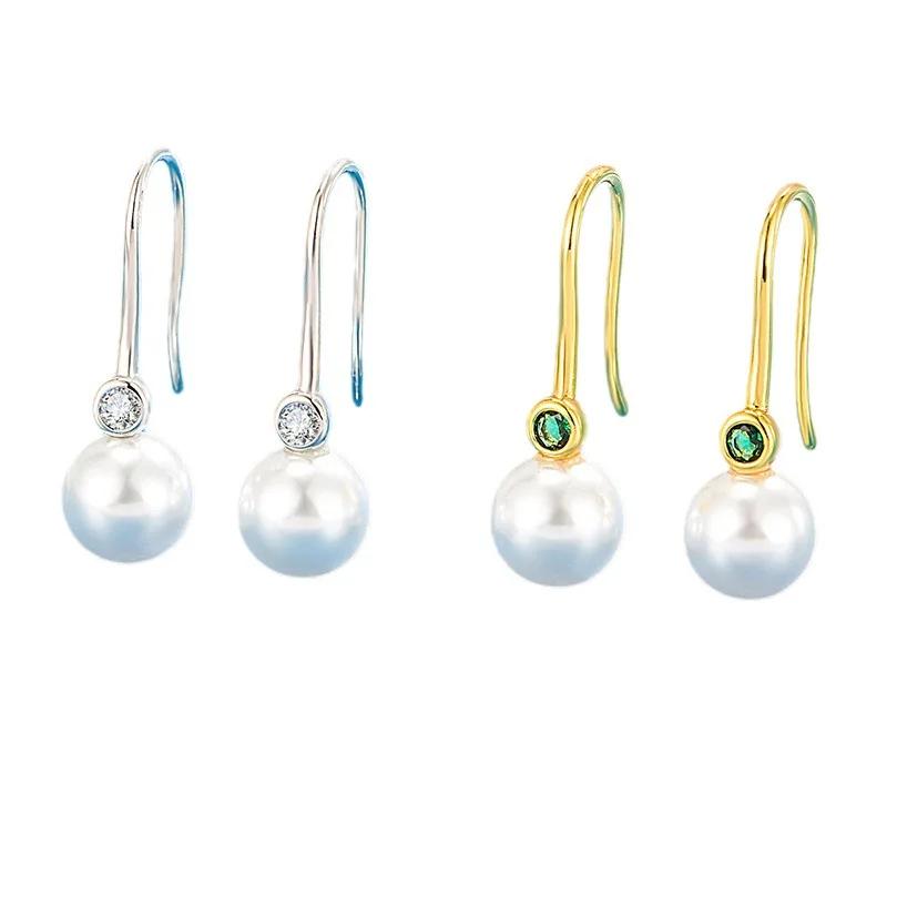 Luxury Female Earrings Sterling SIlver Pearl Earrings Cross Round Natural Pearl Ear Women Wedding Party Gift Brincos