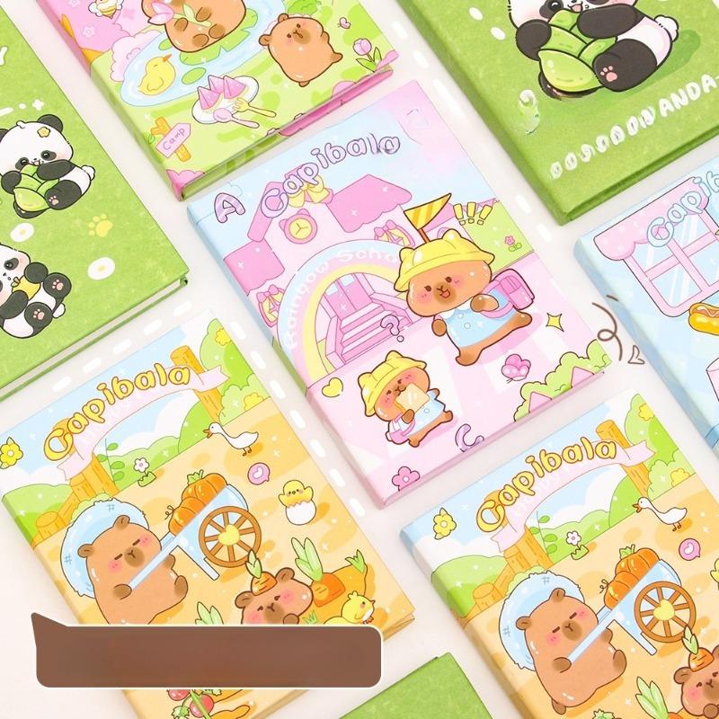 12Pcs Cartoon Capybara Small Notebook 50sheets Per Book, cute Notepad Mini Portable Pocket Book Stationery Small Prizes Gift
