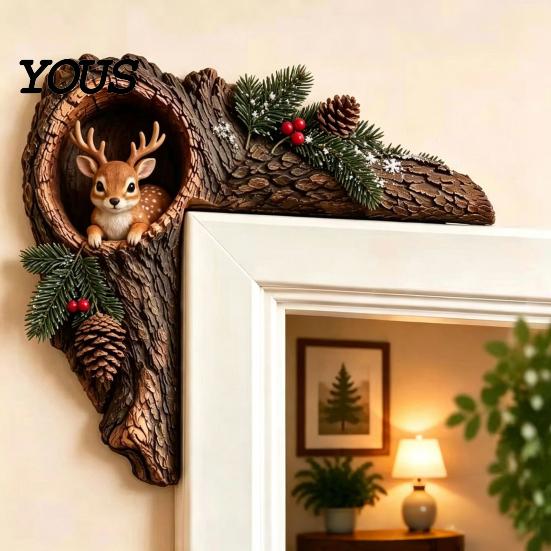Whimsical Nursery Wall Accent Chipmunk Tree Hollow Door Topper, Woodland Animal Frame Decor, Rustic Wood Creative Birthday Gift for Nature Lovers