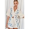 VEZFAA Women's Fashion Casual Summer Spring Flower Pattern Print Short Sleeve POLO Neck Trousers Pants Suits