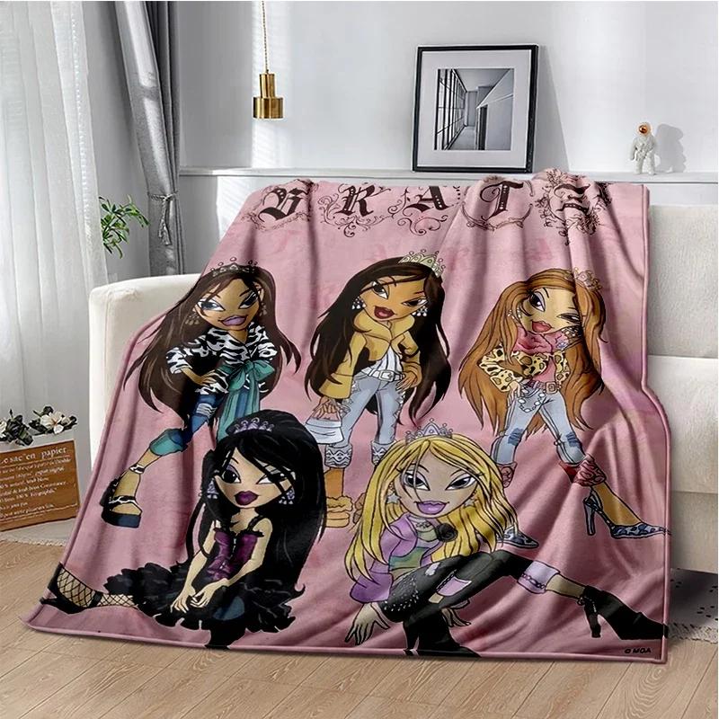 Kawaii Bratz Cartoon Anime Cute Throws Blanket Girl Sofa Home Hiking Picnic Bed Fashion Super Soft Flannel Blanket Birthday Gift