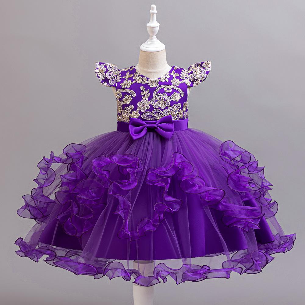 Children's Princess Dresses Gowns Flower Girl Sequins Pom Pom Dresses Walking Show Performance Clothing Girls Lace Dresses  Girl's Favourite Dress