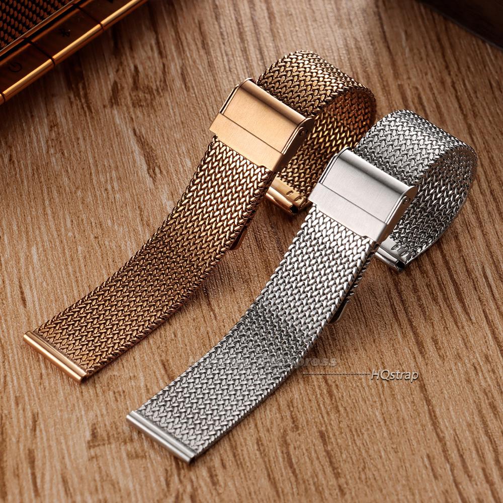 Milanese Mesh Watch Strap 16mm 18mm 20mm for Seiko for Rolex Bracelet Folding Buckle 304 Stainless Steel Replacement Wrist Band