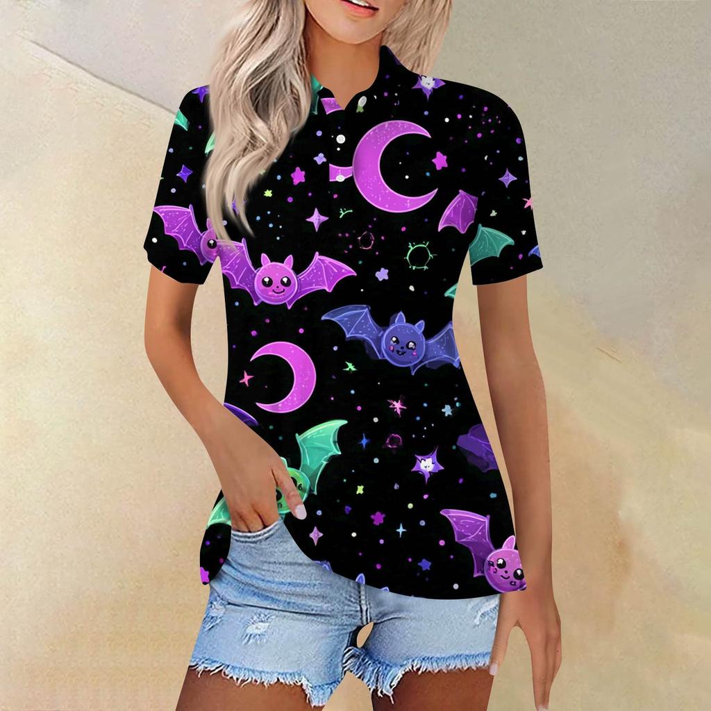 Women's Fashion Casual Lapel Short Sleeve Printed Shirt Women's Button Up Tops