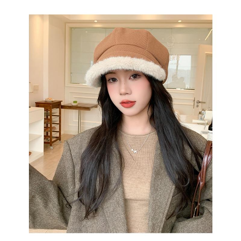 Women S Winter Octagonal Hat Large Brim Fashion Versatile Japanese Style