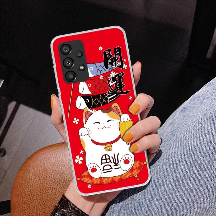 Lucky Cat Maneki Neko Japanese Phnoe Case for Samsung Galaxy A17 A37 A57 A16 A26 A36 A56 A15 A14 A13 A55 A54 A53 A35 A34 A33 A25