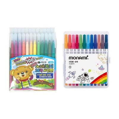 Geochemistry Nomarji Sign Pen 24 Colors + Monami Super Sign Pen 12 Colors Set, Mixed Colors, 1 Set, Korean Toy Supplies