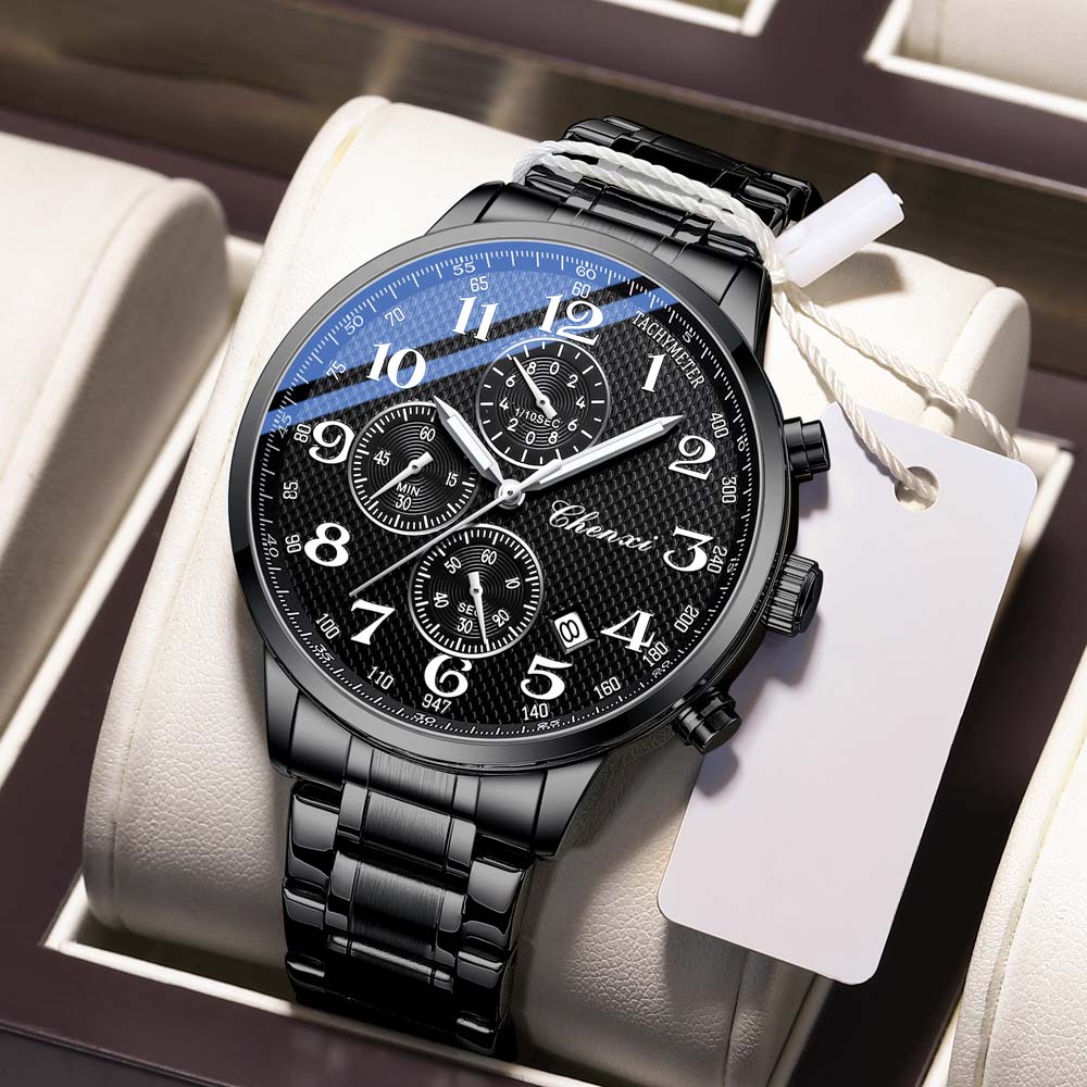 CHENXI Arabic Numeral Multifunction Men's Quartz Watch Real Three-Eye Six-Needle Calendar Chronograph Male watch Clock relojes