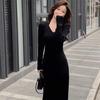 Feel matching coat needle dress women's autumn and winter inner fit slim and thin v-neck bottom niche long dress