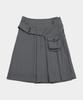 Place Studio Essential Button Pocket Belted Layered Asymmetrical Pleated Midi Skirt _3 Colors