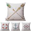 Nautical Style Square Cushion Cover Nordic Water Color Ocean Anchor Cotton Linen Sofa Decoration Chair Pillow Case Cojines