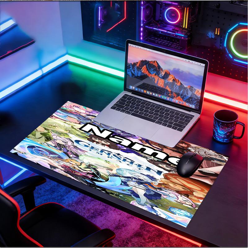 Custom Name Personalized Genshin Impact Pattern Mousepad, Laptop PC Desk Mat, Decorative Desk Mat for Home Keyboard Pad Gift