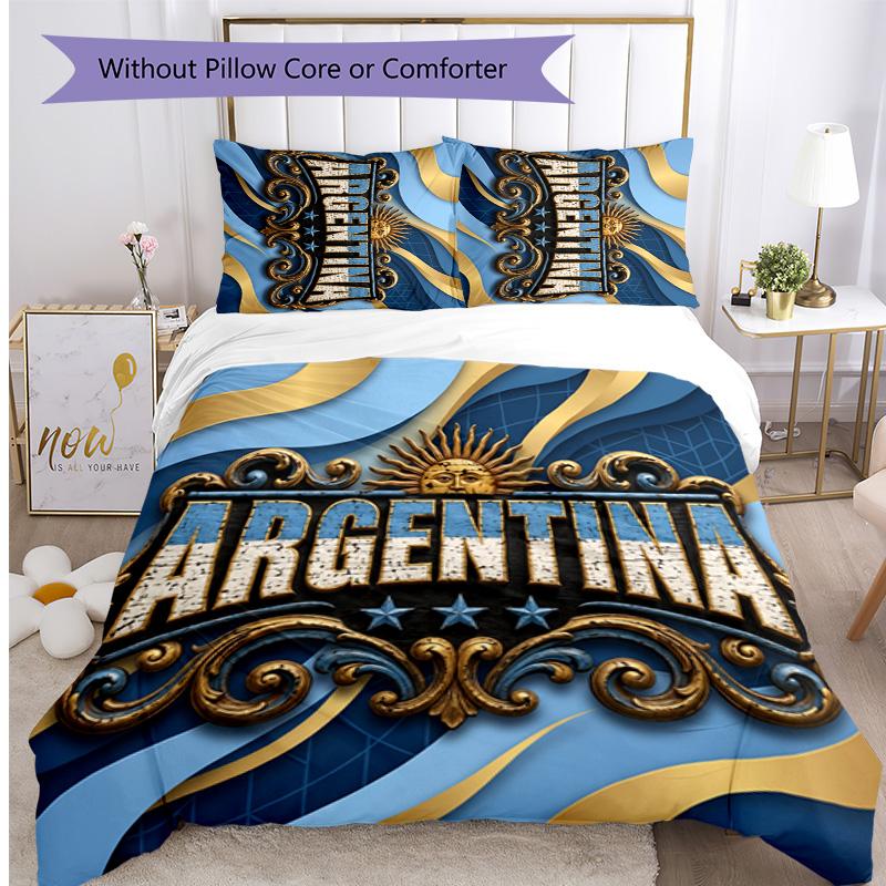 Set Biancheria da Letto Stampata Calcio Argentina 3 Pezzi Copriletto Traspirante Accogliente come Regalo per Inaugurazione Casa o Festa