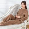 Leisure 2024 Autumn Winter Women's Warm Velvet Pajamas Loose Round Neck Elastic Top Warm Wool Elastic Waist Tight Leg Pants Set
