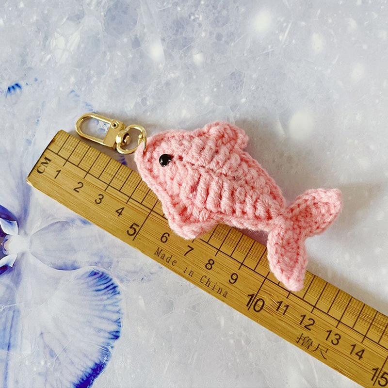 Creative Cartoon Wool Crochet Cute Small Fish Keychain Pendant Woven Key Ring Bag Ornament Hanging Decoration