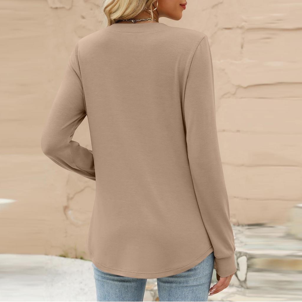 Women's Fashion Casual Color Long Sleeve T-shirt Pullover Top