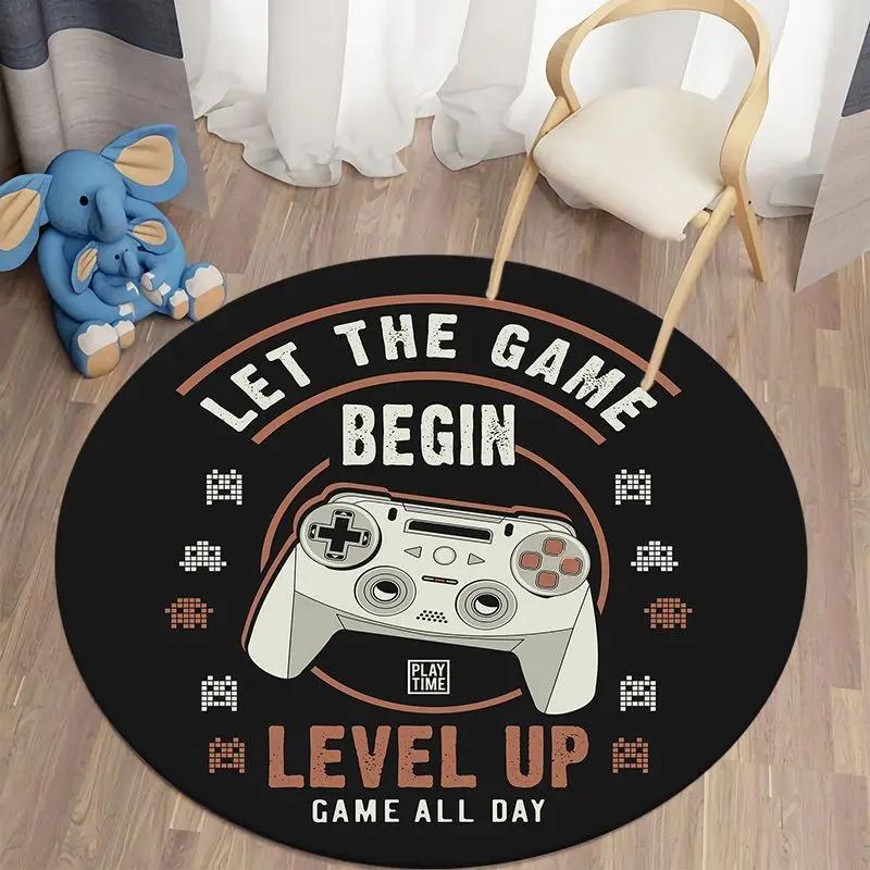 Cartoon Gamer Game Controller Round Area Rug,Circle Carpet Rugs for Living Room Children's Bedroom Sofa Decor,Non-slip Floor Mat