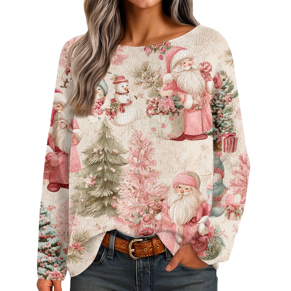 Womens  Fall Sweaters Long Sleeve Print Tops Pullover Sweaters Loose Dressy Casual Basic Clothes