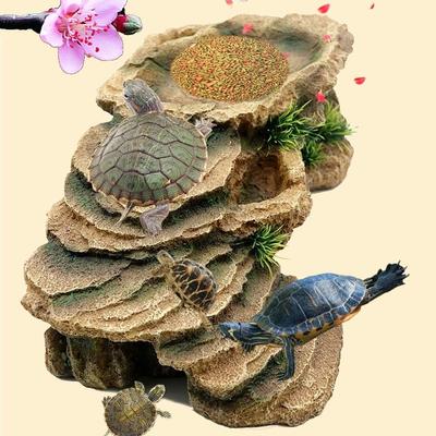 Plateforme de Baignade pour Aquarium de Tortues avec Rampe et Grotte de Cachette