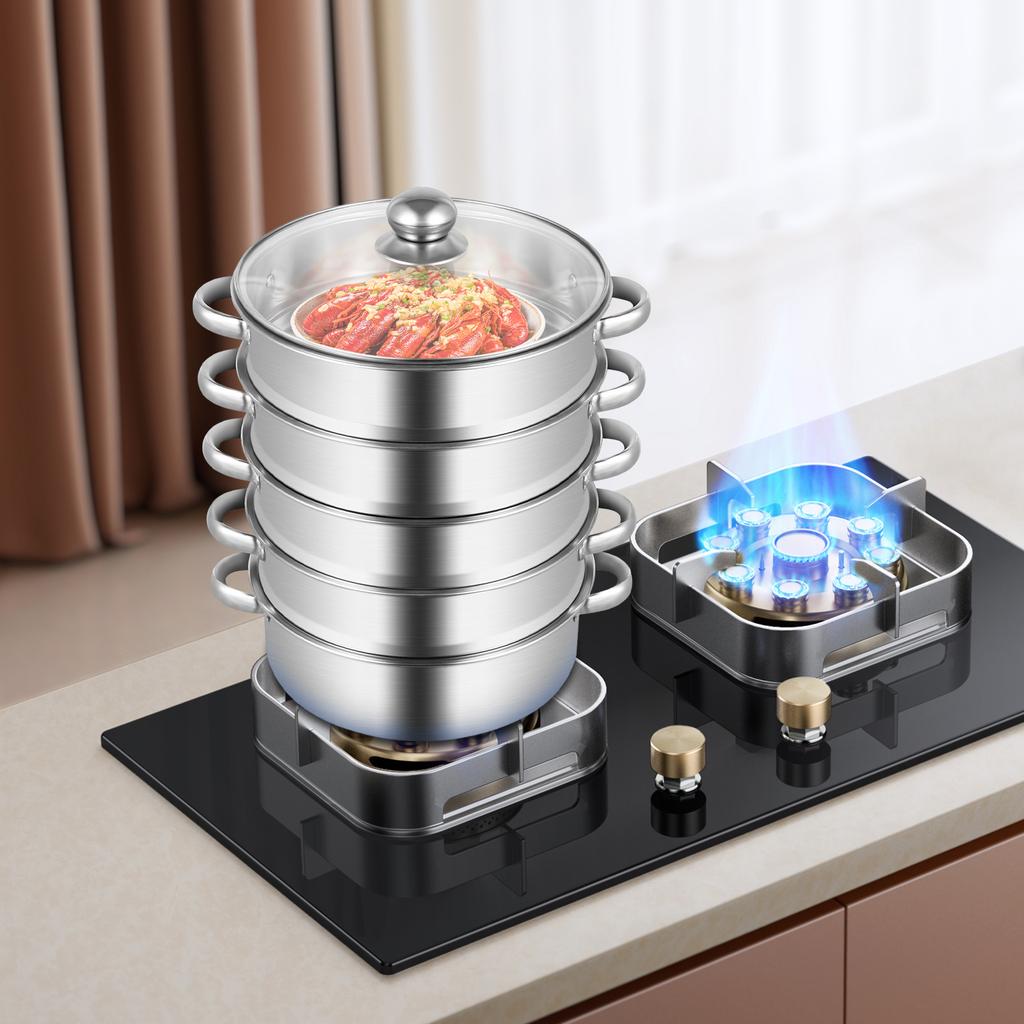 32CM Rostfritt Stål Ångkokare 5-vånings Stor Ånggryta Köksredskap m/Lock & Handtag för Grönsaker, Dumplings, Buljong, Sås