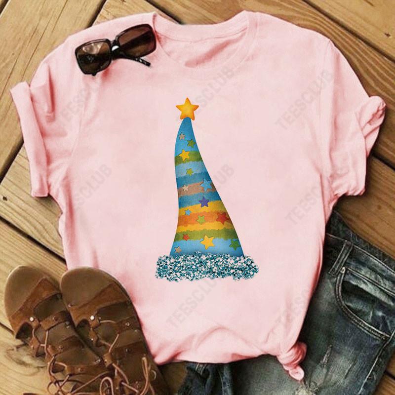 Womens Merry Christmas Reindeer Print Casual Tshirt Harajuku Style Graphic Top for Holiday Fashion S