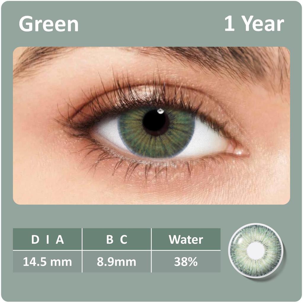 Color Contact Lenses 1 Pair for European Blend Effect Green and Purple and Gray Eyes 14.5mm Yearly Use Soft Lens