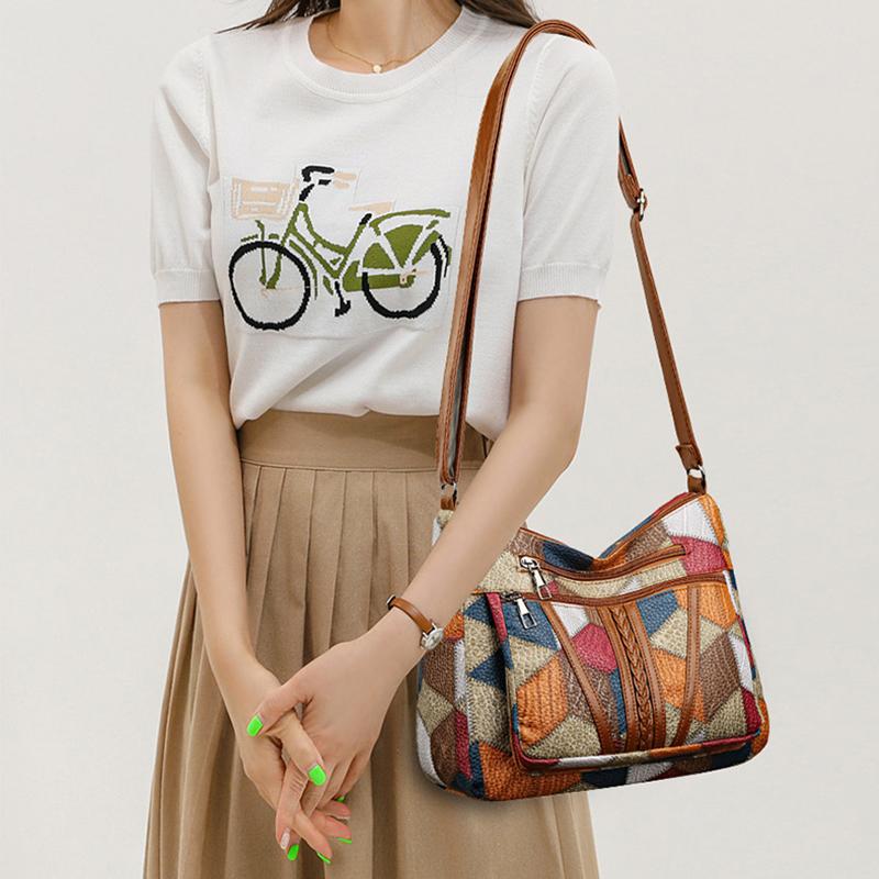 Yogodlns Dámská elegantní vintage kabelka přes rameno Trendy kabelka Módní kabelka s mnoha kapsami Taška přes rameno Retro crossbody kabelka na každý den