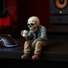 Hand Painted Skeleton Sculptures Funny Sitting Figurine Holding Coffee Cup, Vintage Resin Gift for Overtime Workers Desk Ornament, Unique Gag