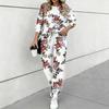 Women Floral Print Two Piece Outfit, Long Sleeve Crew Neck Top & Drawstring Jogger Pants Casual Tracksuit for Spring Autumn
