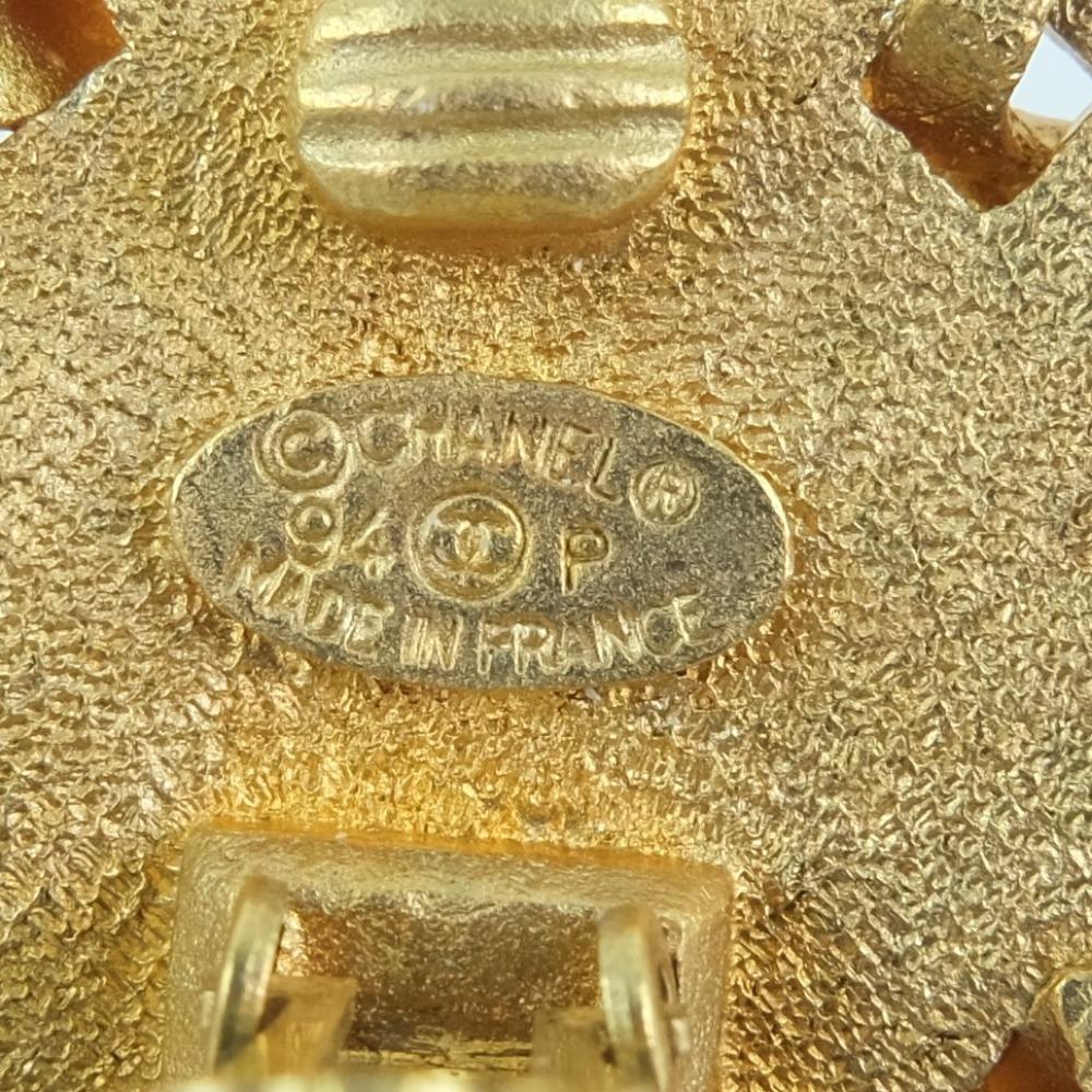 Chanel COCO Mark Earring Gold/black Plated Gold/leather 24.1g Women Used