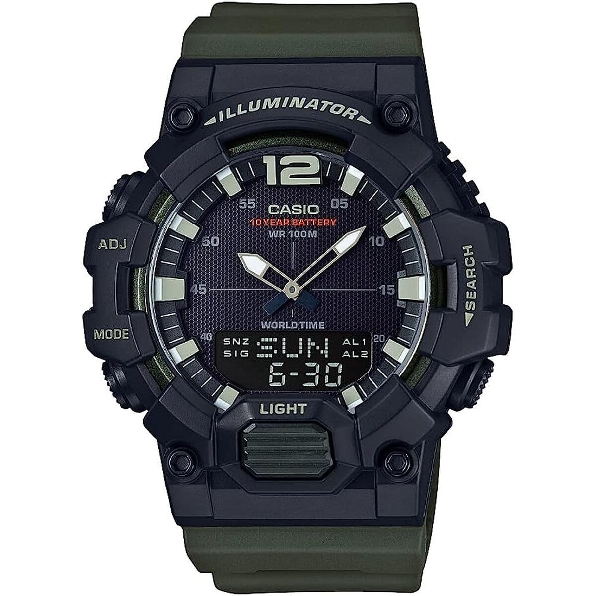 Casio Classic Кварцевые HDC-700-1AVCF Мужские Аналогово-Цифровые Часы, Черный/Зеленый, 46.5мм, Наручные.