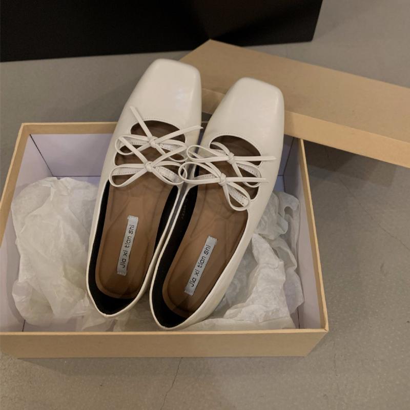 Sweet Double Bowknot Women Mary Jane Shoes New 2025 Square Toe Dress Flat Shoe Ladies Red Soft Sole Shoes Zapatos