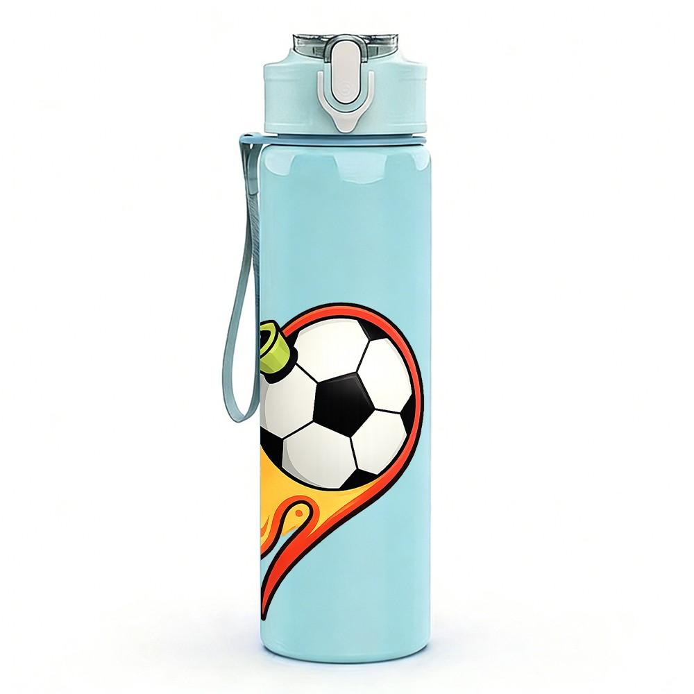 1PC Fire Flame Soccer Ball Art Print 750ml Color Plastic Sports Water Bottle Leakproof Flip Straw Lid Suitable for Sports Office Home Use