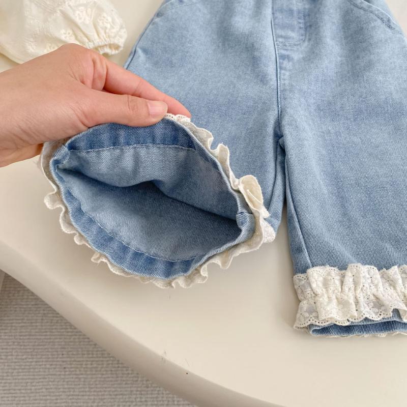 Kayoudou Mädchen lässige Jeans mit Rüschen und weitem Bein