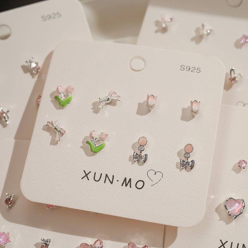 

Розовая серия Студенческий Стильный Универсальный Комбинированный Серебряная игла Gradually powdered tulips-four-piece set