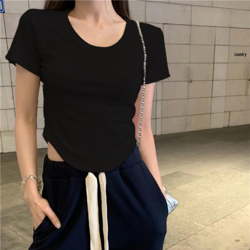 

Curated Summer 2025 Women s U-Neck Irregular Short Sleeve T-Shirt - Chic & Stylish Design M чёрный