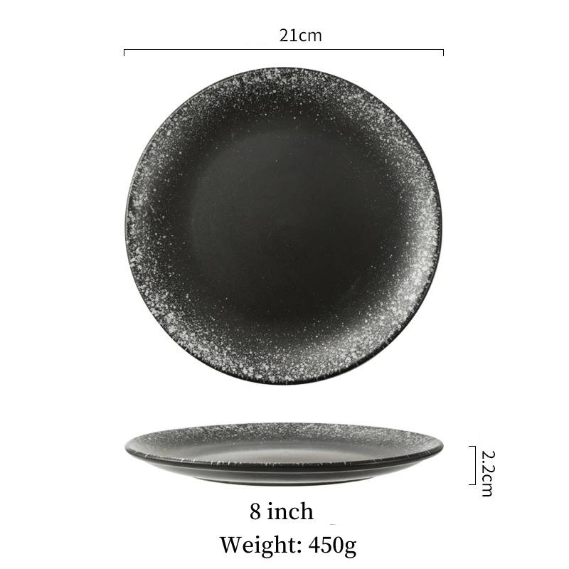 Multifunction Black Ellipse Circle Dinner Plate Under-Glazed Ceramic Dessert Tray Steak Pasta Dish Dinnerware Microwave Safe
