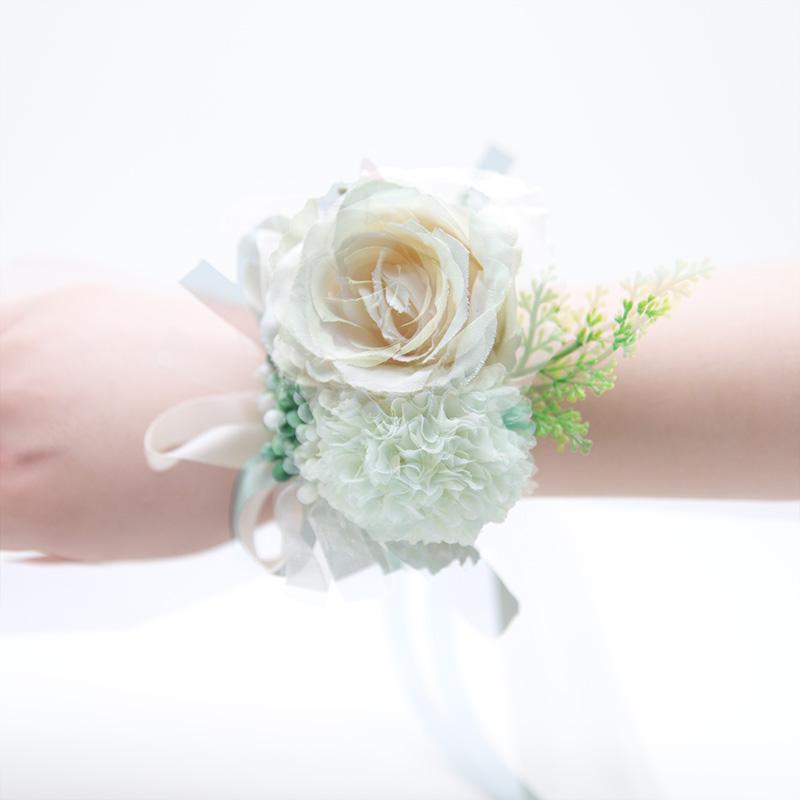 1PC Suit Corsage Pins Elegant Corsage Bracelet Wedding Non-Fading Silk Rose Bridesmaid Wrist Flower Groom Boutonnier