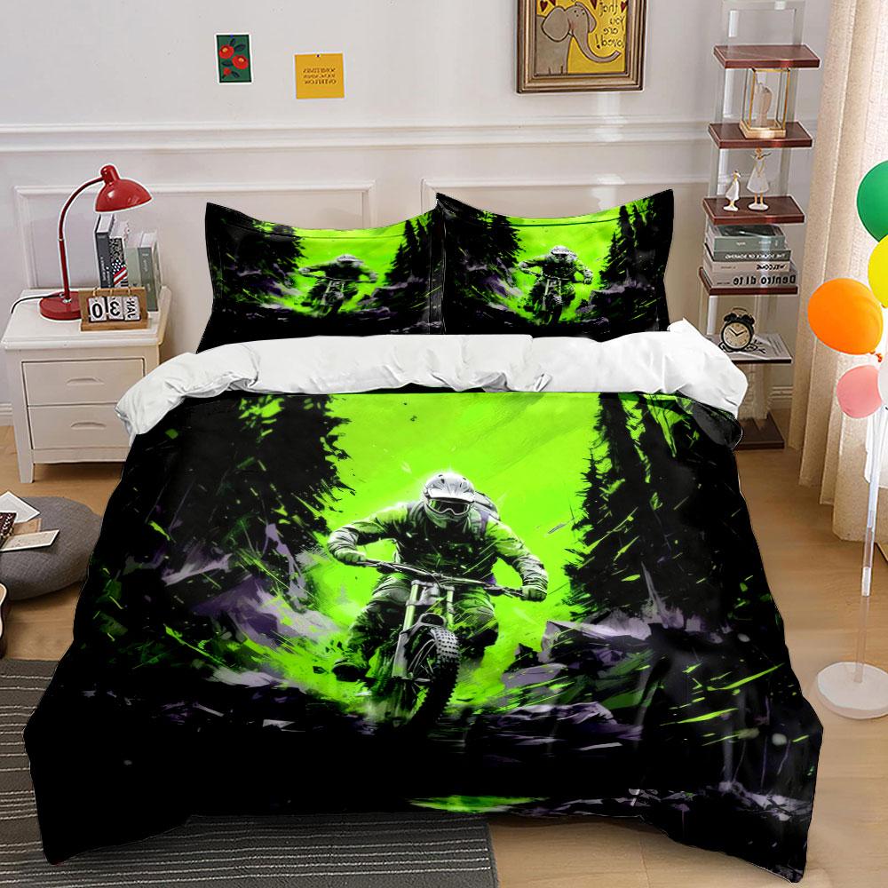 Cycling Adventure Three-Piece Set Soft Skin-Friendly Bedding Set Includes 1 Duvet Cover And 2 Pillowcase Gift