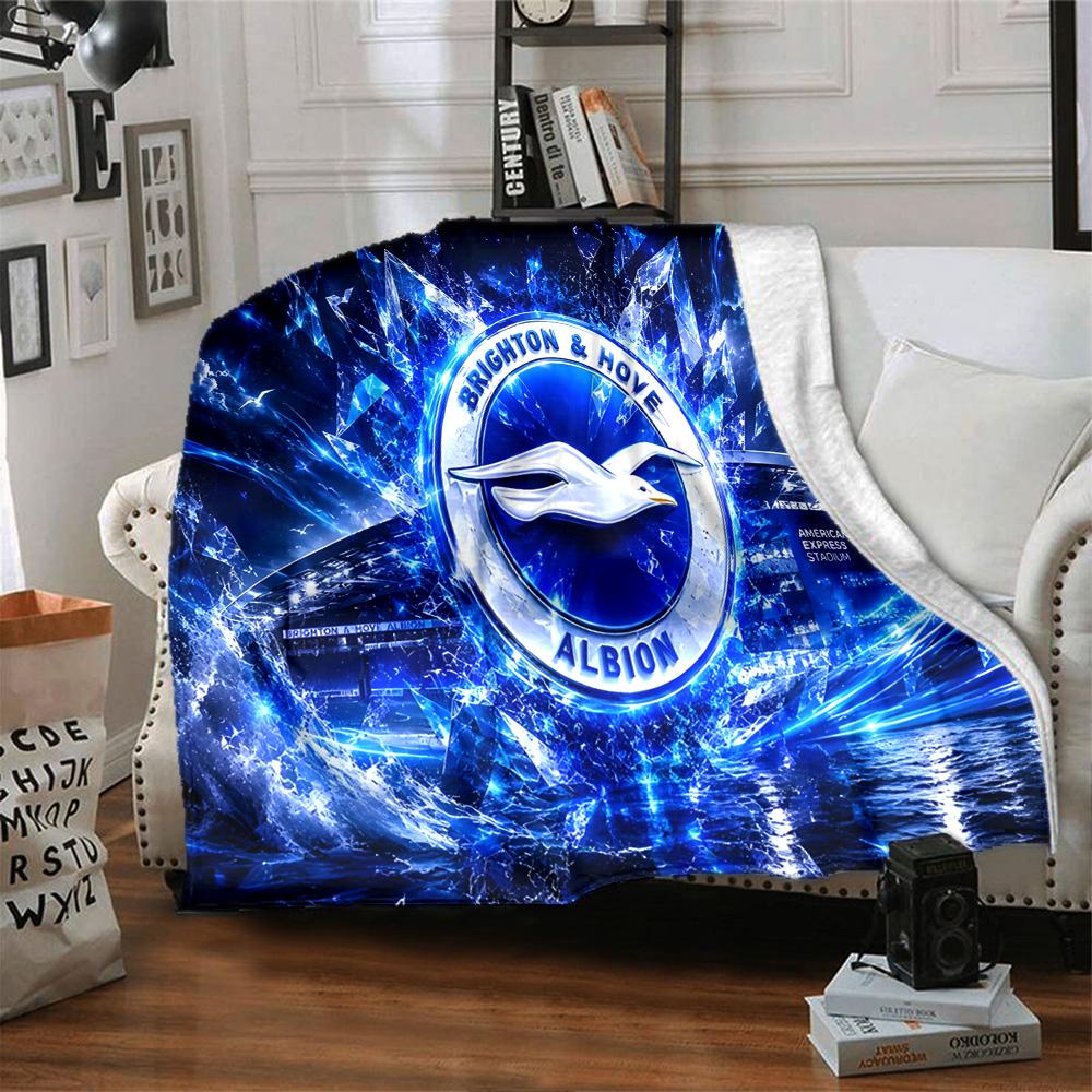 Brighton & Hove football club Flannel Blanket, Soft Polyester, Modern Design, All-Season for Camping, Travel, Gifts for holidays or birthdays